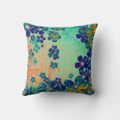 ヴィンテージ黄緑色の青色の花柄 クッション (裏面)