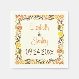 ヴィンテージ黄縁どモダン結婚フローラ スタンダードカクテルナプキン