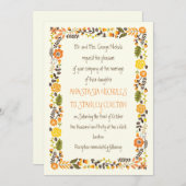 ヴィンテージ黄縁どモダン結婚フローラ 招待状 (正面/裏面)