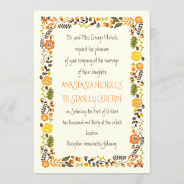 ヴィンテージ黄縁どモダン結婚フローラ 招待状