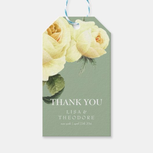 ヴィンテージ黄色いバラと感謝していお前の結婚香り ギフトタグ (正面)
