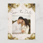 ヴィンテージ黄色い牡丹の花ヴィンテージ保存日付 案内ポストカード (正面)