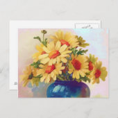 ヴィンテージ黄色い花と青い花瓶はがき ポストカード (正面/裏面)