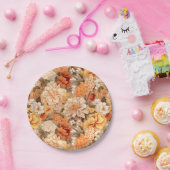 ヴィンテージ黄色がかったオレンジ色のベージュ色のタン色の花 ペーパープレート (パーティー)