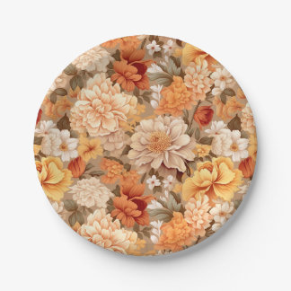 ヴィンテージ黄色がかったオレンジ色のベージュ色のタン色の花 ペーパープレート