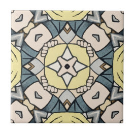 ヴィンテージ黄色とグレーの幾何学模様 タイル