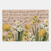 ヴィンテージ黄色と白の花 ラッピングペーパーシート (正面3)