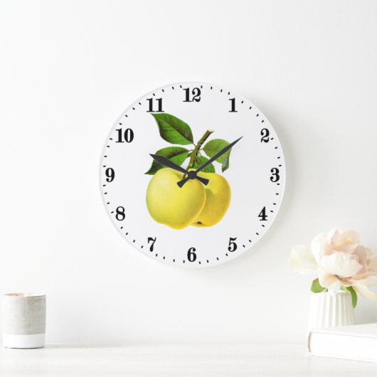 ヴィンテージ黄色のりんご壁のデッキキッチン ラージ壁時計 (ホーム)