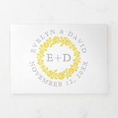 ヴィンテージ黄色のバラリース、グレーの文字結婚ズ 三つ折り招待状 (カバー)