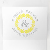 ヴィンテージ黄色のバラリース、グレーの文字結婚ズ 三つ折り招待状 (内部最初)