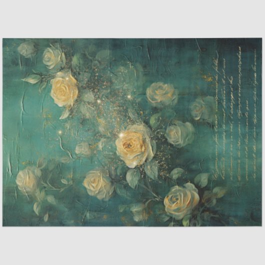 ヴィンテージ黄色のバラ金ゴールドの輝きをエメラルグリーン 薄葉紙 (正面)