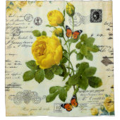 ヴィンテージ黄色のバラ シャワーカーテン (正面)