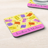 ヴィンテージ黄色のパスポートのスタンプ名パーソナライズされた コースター (左側)