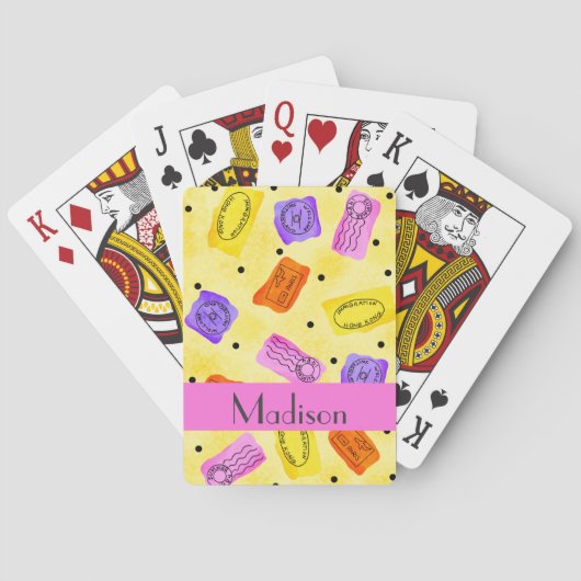 ヴィンテージ黄色のパスポートのスタンプ名パーソナライズされた トランプ (裏面)