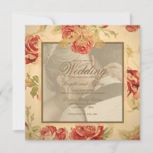 ヴィンテージ黄色の素朴な赤いバラのカスタムウェッ救ディング