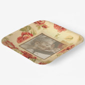 ヴィンテージ黄色の素朴な赤いバラのカスタムウェディングフォト ペーパープレート (傾斜あり)