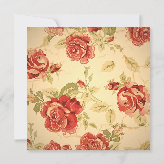 ヴィンテージ黄色の素朴な赤いバラのカスタムウェディング 招待状 (裏面)