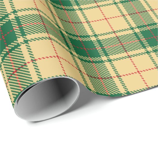 ヴィンテージ黄色の緑と赤い素朴なタータンチェックの格子柄 ラッピングペーパー (ロールコーナー)