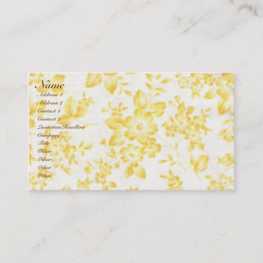 ヴィンテージ黄色の色あせたフローラ 名刺 (正面)