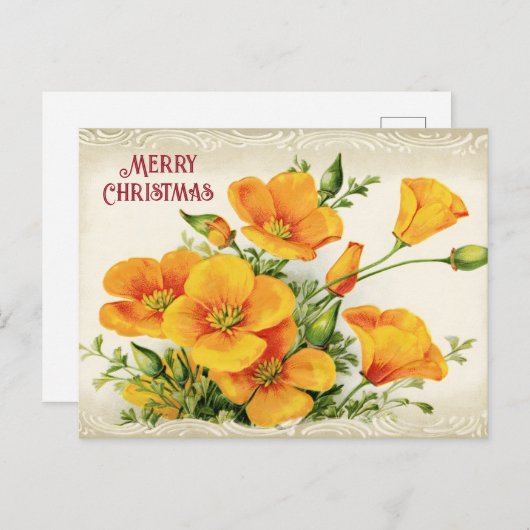 ヴィンテージ黄色の花の挨拶 シーズンポストカード (正面/裏面)