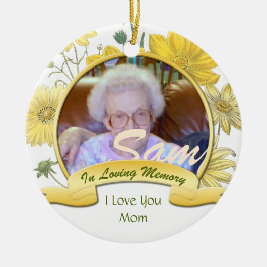 ヴィンテージ黄色の花を愛の記憶オーナメント セラミックオーナメント (正面)