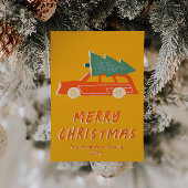 ヴィンテージ黄色の赤いトラックの木クリスマスの非写真 シーズンカード