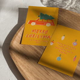 ヴィンテージ黄色の赤いトラックの木クリスマスの非写真 シーズンカード