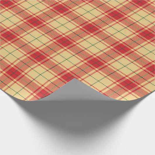 ヴィンテージ黄色の赤い緑の素朴なタータンチェックの格子柄 ラッピングペーパー (角)