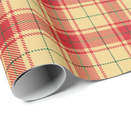 ヴィンテージ黄色の赤い緑の素朴なタータンチェックの格子柄 ラッピングペーパー (ロールコーナー)