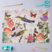 ヴィンテージ黄色の鳥の花シート音楽の分離 薄葉紙 (クラフト)