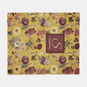 ヴィンテージ黄色フローラモノグラム フリースブランケット (正面(横))