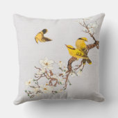 ヴィンテージ黄色鳥白い花 クッション (裏面)