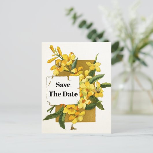 ヴィンテージ黄色jasmineフローラ保存日 案内ポストカード (スタンド正面)