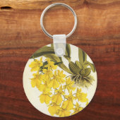 ヴィンテージ黄色Oncidium Orchid、熱帯花 キーホルダー (正面)