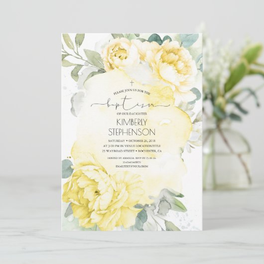 ヴィンテージ黄花と緑の洗礼 招待状 (スタンド正面)