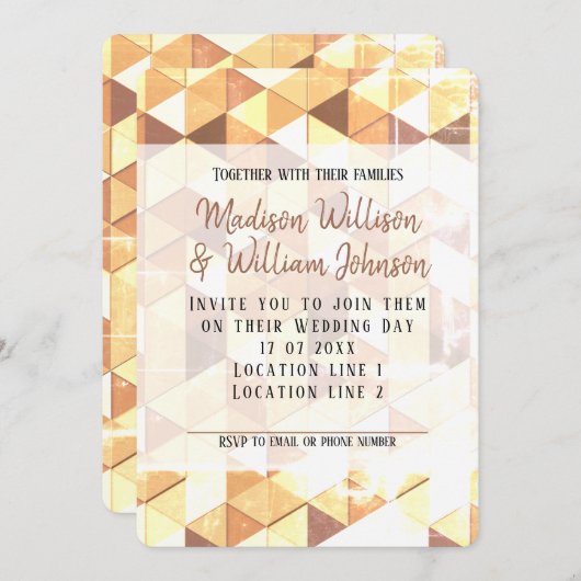 ヴィンテージ黄褐色の幾何学的結婚模様 招待状 (正面/裏面)