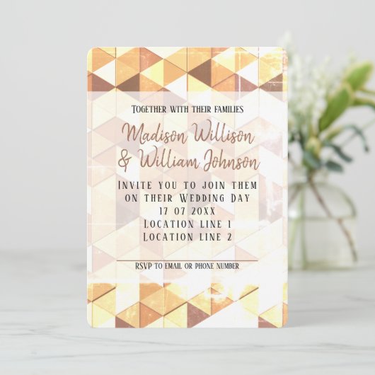 ヴィンテージ黄褐色の幾何学的結婚模様 招待状 (スタンド正面)