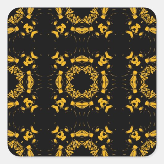ヴィンテージ黄、黒フローラレトロパターン スクエアシール (正面)