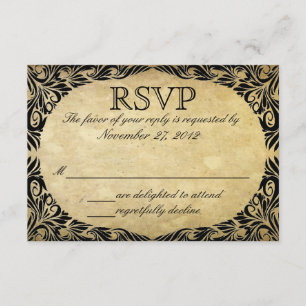 ヴィンテージ黒く、クリーム色の結婚RSVP 出欠カード
