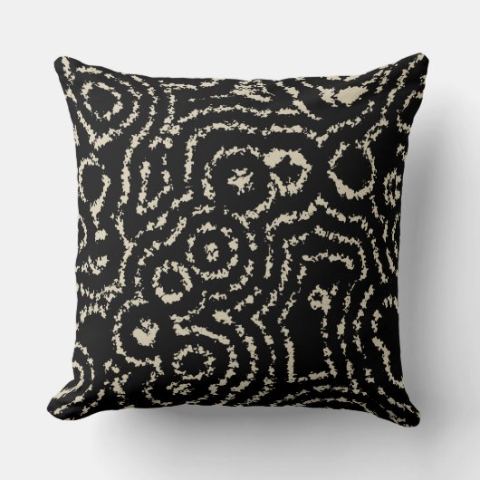 ヴィンテージ黒とトープの円 クッション (正面)