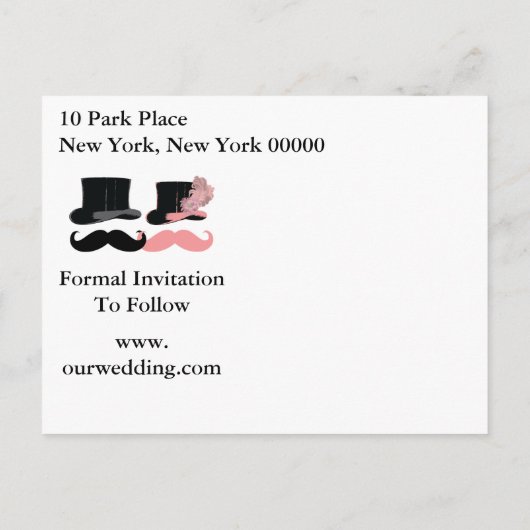 ヴィンテージ黒とピンクの口ひげ 案内ポストカード (裏面)