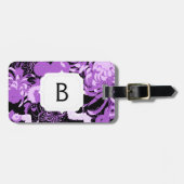 ヴィンテージ黒と紫の花と鳥モノグラム ラゲッジタグ (正面横)
