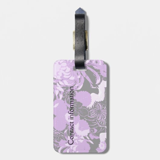 ヴィンテージ黒と紫の花と鳥モノグラム ラゲッジタグ (裏面縦)