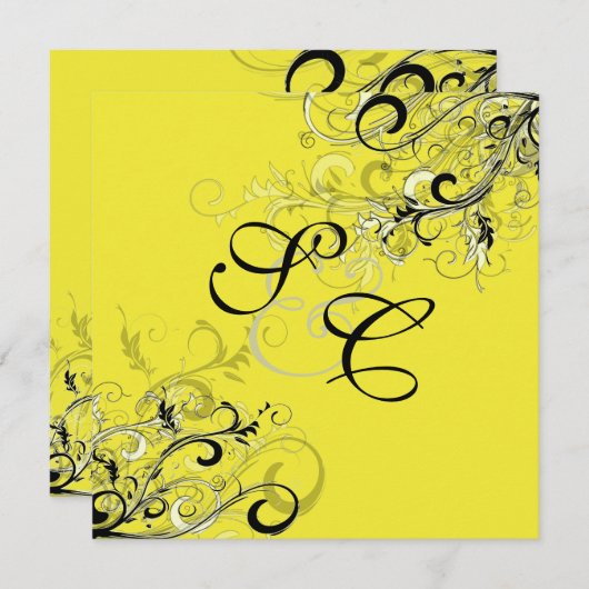 ヴィンテージ黒のスワール/日 招待状 (正面/裏面)