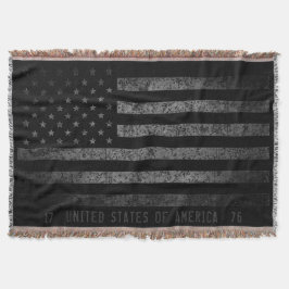 ヴィンテージ黒グランジアメリカ国旗の動揺して文字 スローブランケット