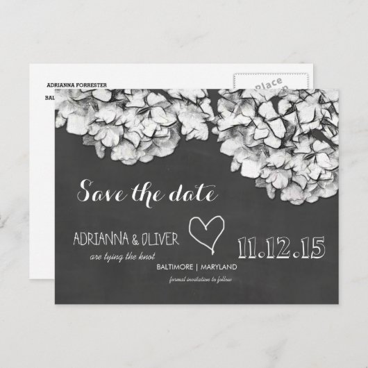 ヴィンテージ黒板あじさい花デートを保存 案内ポストカード (正面/裏面)