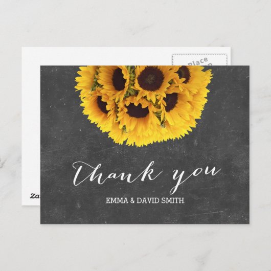 ヴィンテージ黒板ひまわりボールありがとう ポストカード (正面/裏面)