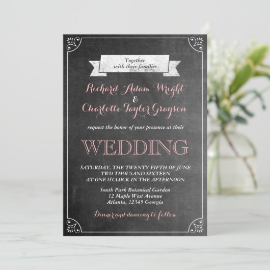 ヴィンテージ黒板ウェディング招待状 招待状 (スタンド正面)