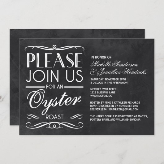 ヴィンテージ黒板オイスターロースト 招待状 (正面/裏面)
