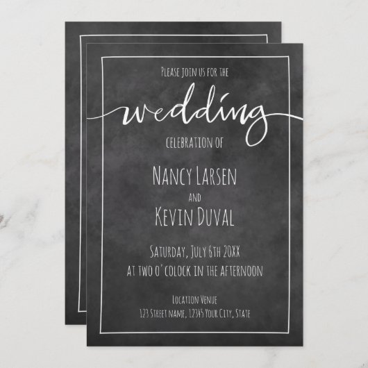 ヴィンテージ黒板タイポグラフィ結婚式招待状 招待状 (正面/裏面)